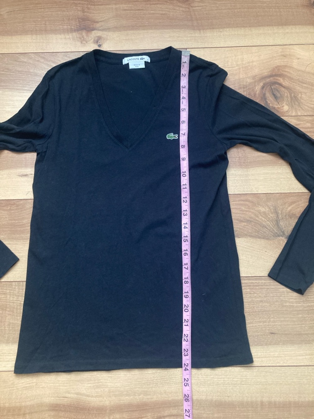 Lacoste Black V-Neck Cotton Long Sleeve Tee - Picture 5 of 8
